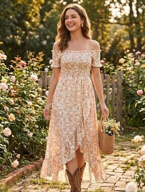 Floral Smocked Maxi Dress in Blush & Cream